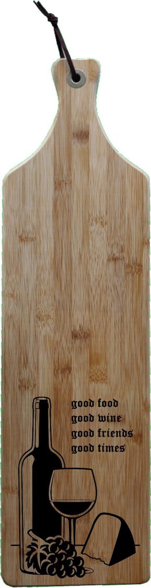 Borrelplank Wijn - Bamboe hout - 17x63cm - Serveerplank - good food - good wine - good friends - good times