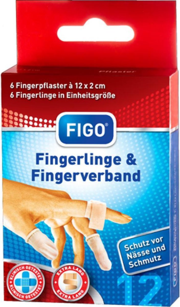 Figo Vingerpleisters met vingercondooms - extra lange pleisters - 6 pleisters, 6 vingercondooms