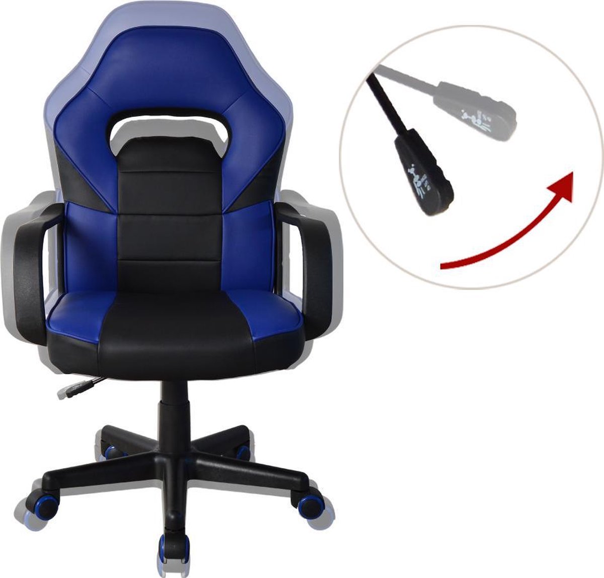 Gamestoel Thomas junior - bureaustoel racing gaming stijl - hoogte verstelbaar - zwart blauw