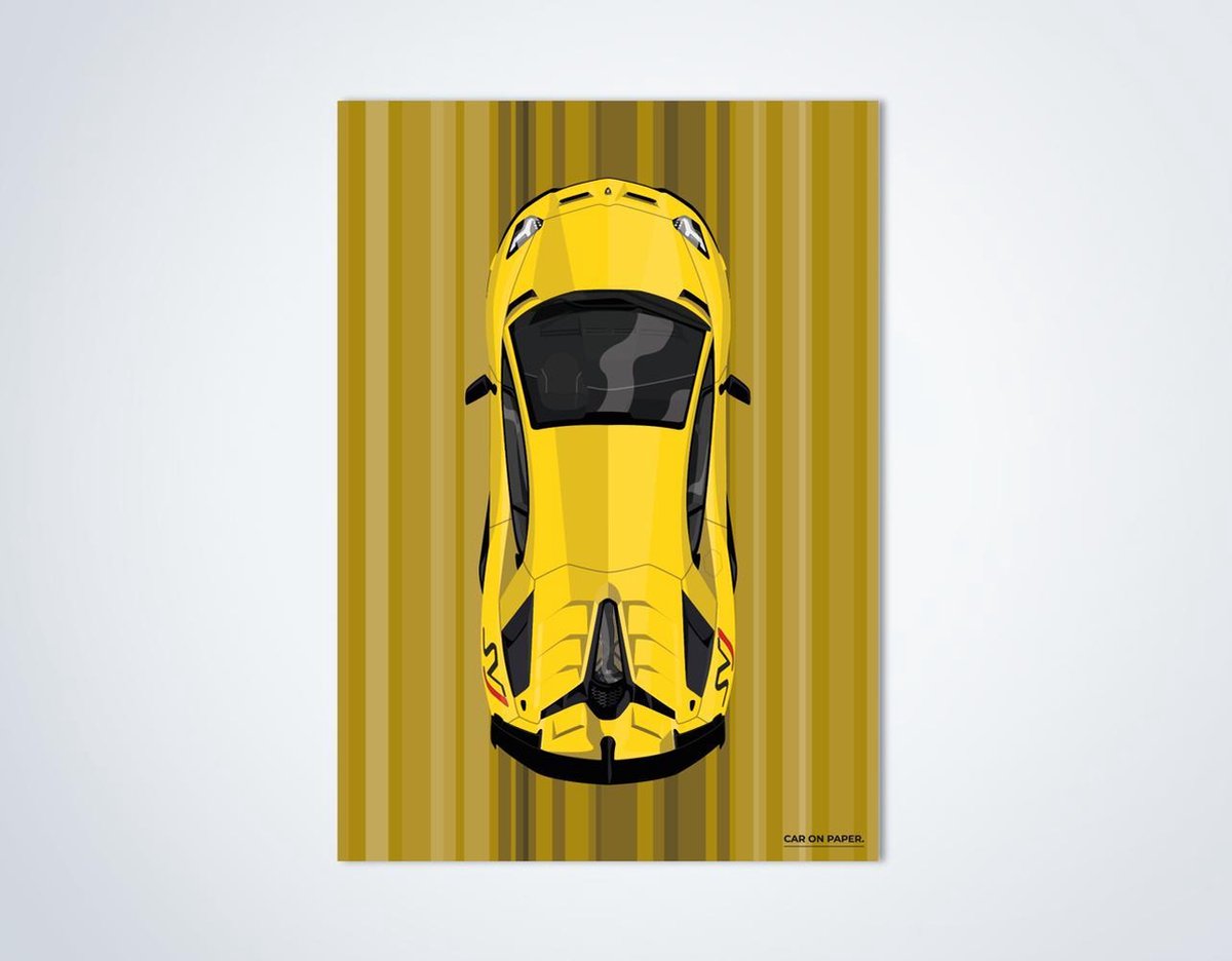 Lamborghini Aventador SVJ Geel op Poster - 50 x 70cm - Auto Poster Kinderkamer / Slaapkamer / Kantoor