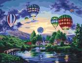 Schilderen op nummer |Inclusief | Frame | 30 x 40 cm |Prachtige landschap met luchtballonnen| Verven op nummer | Canvas | DIY | Cadeau | Familie | Paint by number | Kwasten | Verf