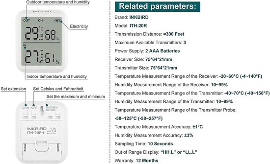 2023 Nouveau thermomètre sans fil Inkbird Ith-20 et hygromètre