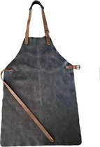 Leren BBQ schort zwart gepersonaliseerd met naam