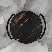 Maison Extravagante - Luxe onderzetters 'Nero Portoro' marmer look voor glazen en mokken - Set van 6 - Inclusief zwarte metalen houder - Keramische onderzetters - Anti-slip - Rond