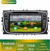 CarPlay Ford Focus S-Max Mondeo Galaxy C-Max Kuga Android 10 navigatie DVD speler Bluetooth USB WiFi  Zwart