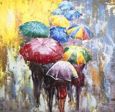 Schilderij - Metaalschilderij - In de regen met prachtige kleuren ,handgeschilderd op metaal 3D 100x100cm