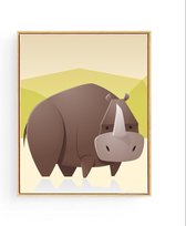 Poster Safari Dikke Neushoorn - 40x30cm/A3 - Baby / Kinderkamer Muurdecoratie