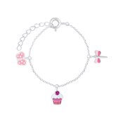 Joy|S - Zilveren bedel armband - cupcake - vlinder - libelle - 14 cm + 3 cm