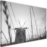 Schilderij Windmolen bij zonsondergang, 2 maten, zwart-wit, Premium print