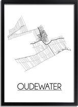 Oudewater Plattegrond poster A2 + fotolijst zwart (42x59,4cm) - DesignClaud