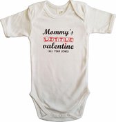 Witte romper met "Mommy's little valentine - all year long" - maat 80 - moederdag, zwanger, cadeautje, kraamcadeau, grappig, geschenk, baby, tekst, bodieke