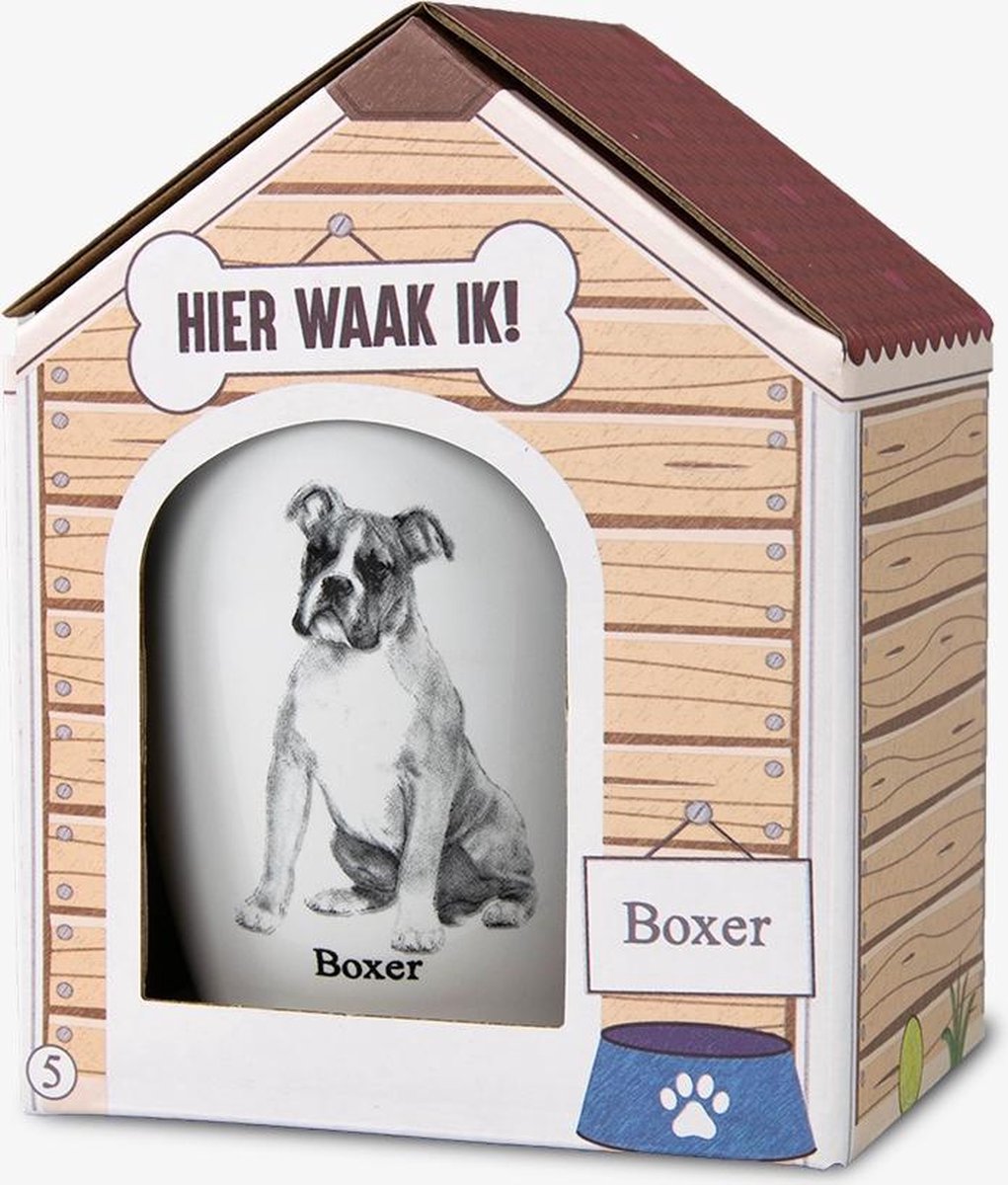 Mok - Hond - Cadeau - Boxer - Gevuld met een verpakte zuurtjesmix - In cadeauverpakking met gekleurd lint