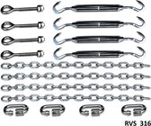 Bevestiging set - schaduwdoek vierkant - RVS 316