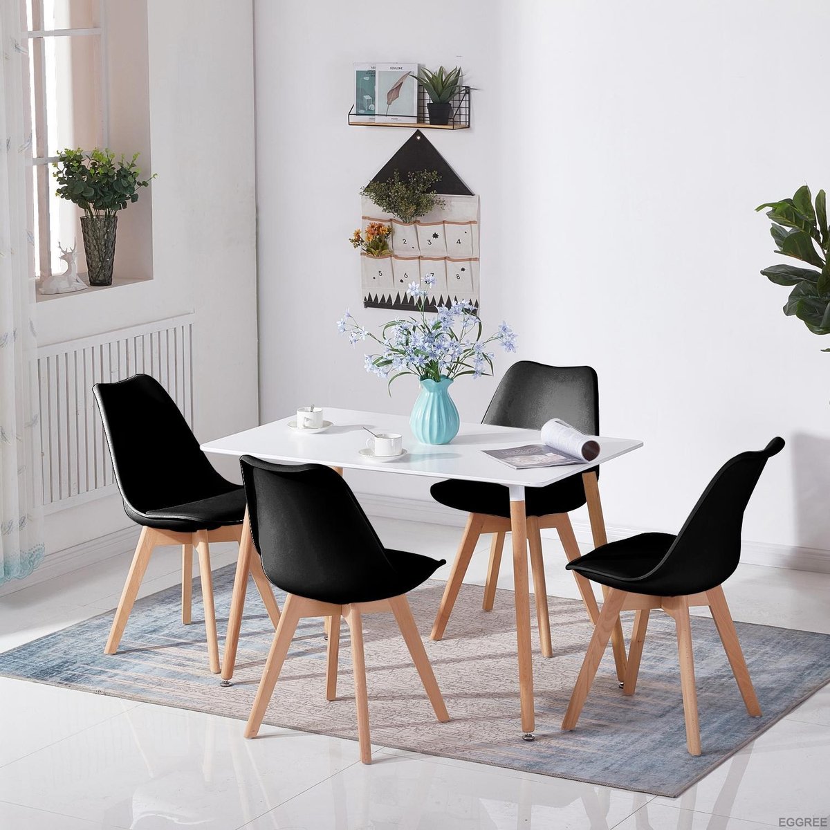 Inefficiënt Lach Mooie jurk Tafel met 4 Stoelen - Witte tafel - Zwarte stoelen | bol.com