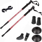 Onex Nordic Walking Wandelstokken – TÜV gekeurd - Rood – Telescopisch Instelbaar en Antishock – Set van 2 stokken met clip, hoes en extra tips