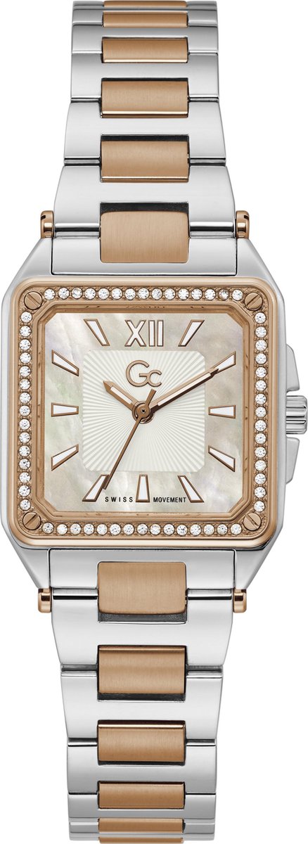 GC Dames Horloge Y85002L1MF Staal Bi-color Swiss Made Quartz met Swarovski Steentjes