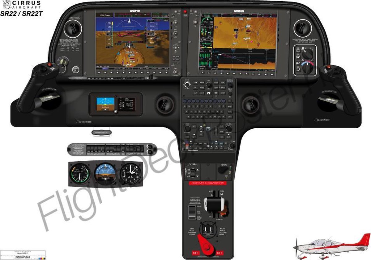 Cirrus SR-22 - T-Bone (Enkele A0 poster) FlightDeckPoster / Cockpitposter / Cockpit poster / Cockpit mockup