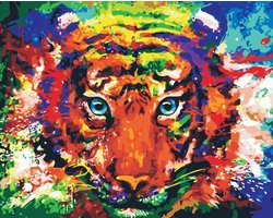foto van Schilderen op nummer |Inclusief | Frame | 30 x 40 cm | Tijger Multicolor| Verven op nummer | Canvas | DIY | Cadeau | Familie | Paint by number | Kwasten | Verf | Hobby | Dieren | Seizoen