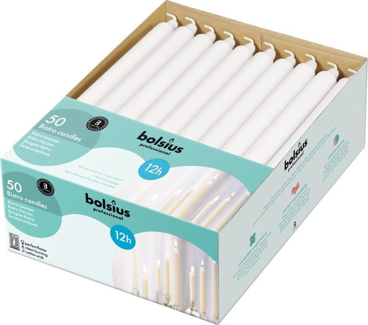 Bolsius Dinerkaars - 290/22 mm - 50 stuks - Wit