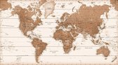 Carte du monde en bois sépia pour le mur | 105 cm x 60 cm| Avec 100 drapeaux gratuits