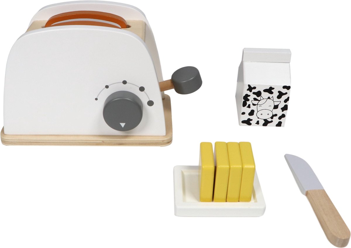 Tryco Houten Broodrooster met Accessoires - Houten Keukenspeelgoed - Rollenspel en Fantasiespel - Stimuleert Motoriek - Vanaf 3 Jaar