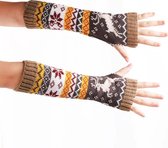 Polswarmers met rendieren - Scandinavische winter armwarmers - Gebreide vingerloze lange handschoenen - Dames
