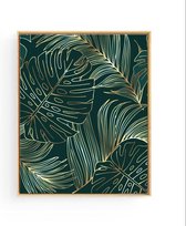 Poster Goud Botanisch Palmboom Blad Rechts - 70x50cm - Planten - Muurdecoratie