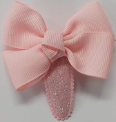 *** Handgemaakte roze Glitter klik klak haarspeldje met strik - baby - kind - strik - cadeau - kado- kraamcadeau- kraamkado ***