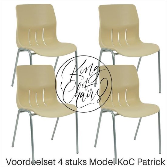 Set van 4 stuks) Kantinestoel Patrick crème met grijs onderstel