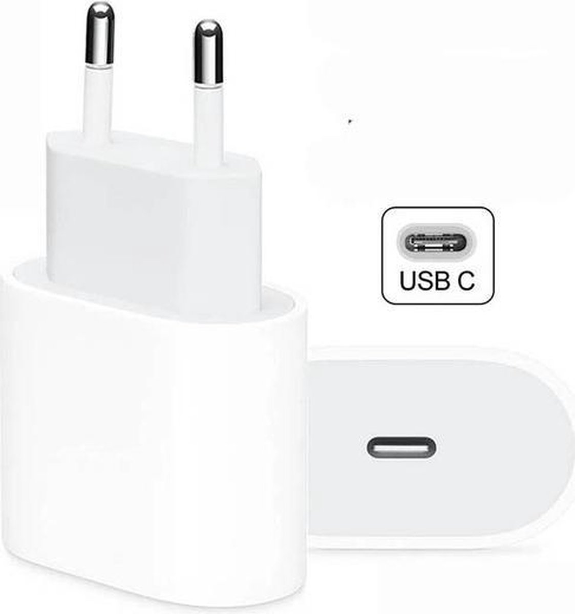 USB‑C-lichtnetadapter van 20 W - Ondersteunt snelladen vanaf iPhone 8/X/XR/XS/11/12 - 20W USB-C Oplader - Geschikt voor iPhone / iPad / Airpods - Merkloos