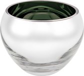Luxe waxinelicht houder sicore  glas - groen gekleurd en zilver - kaarshouder glas- kaarstandaard mondgeblazen