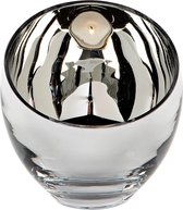 Luxe waxinelicht houder Candie  glas - zilver gekleurd en zilver - kaarshouder glas- kaarstandaard mondgeblazen