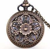 Ketting horloge- bloem -brons-Extra Batterij- Charme Bijoux