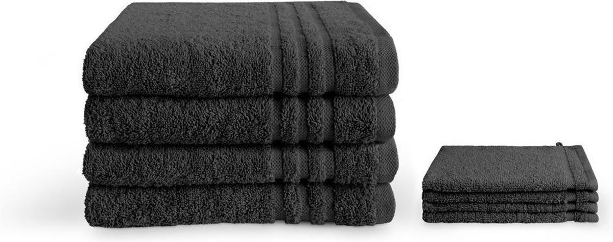 Byrklund Handdoeken set - Bath Basics - 8-delig - 4x 50x100 + 4x 16x21 - 100% katoen - Antraciet - BYRKLUND