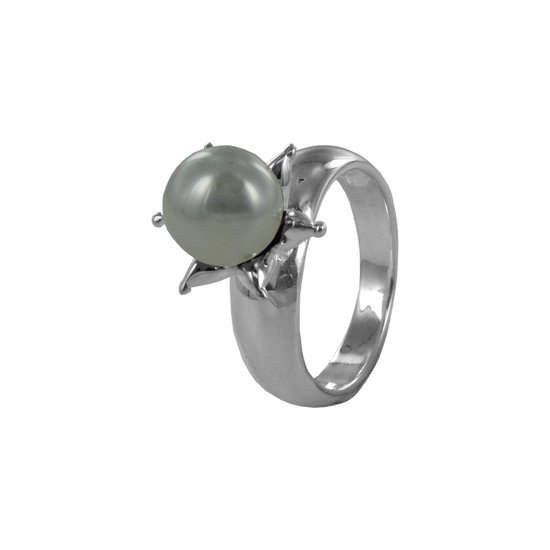 Silventi 9SIL-20718 Zilveren Ring met Parel - Dames - Bloem - Parel - Wit - 10 mm Doorsnee - Maat 60 - Zilver