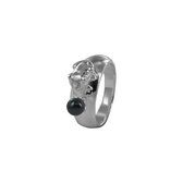 Silventi 9SIL-20721 Zilveren Ring met Parel - Dames - Kikker  - Parel - Grijs - 5 mm Doorsnee - Maat 60 - Zilver
