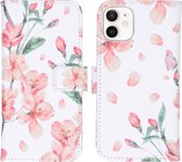 iMoshion Hoesje Geschikt voor iPhone 12 Mini Hoesje Met Pasjeshouder - iMoshion Design Softcase Bookcase - Wit / Roze / Blossom Watercolor