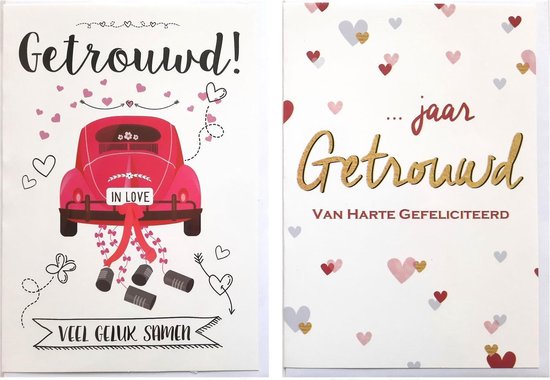 2 Wenskaarten - Getrouwd + …Jaar Getrouwd – 12 x 17 cm | bol