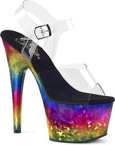 ADORE-708MRB (EU 39 = US 9) 7 Heel, 2 3/4 PF Ankle Strap Sandal w/ Rainbow Print