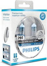 Philips White Vision H4 55W/12V Halogeen Lampen, set à 2 stuks
