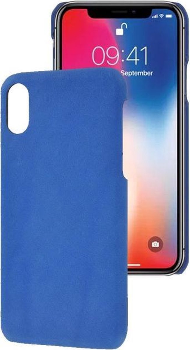 Geschikt voor iPhone X / XS Hoesje - Backcover - Hoesje Echt Leer Blauw