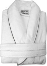 I2T Velours Hotel badjas Piped zonder Capuchon - Wit / Taupe - L/XL