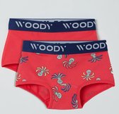Woody boxer meisjes - octopus - rood - duopack - 211-1-SHD-Z/087 - maat 128