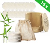 Happy products herbruikbare wattenschijfjes - wasbare wattenschijfjes - 4 laags - 16 stuks - bamboe houder - watten - make up pads