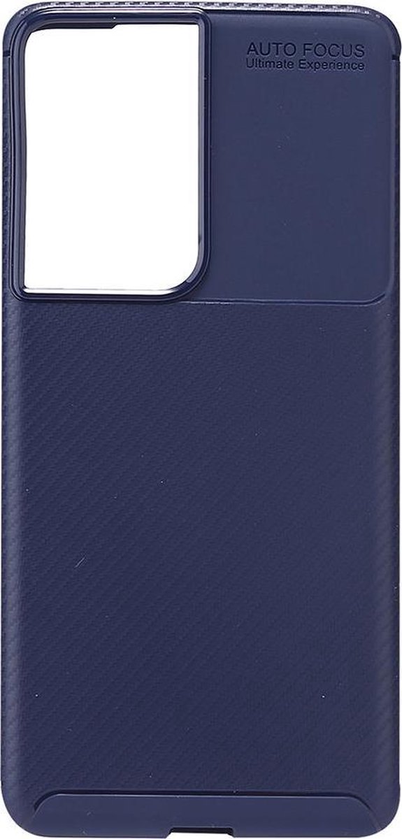 Shop4 - Samsung Galaxy S21 Ultra Hoesje - Zachte Back Case Carbon Donker Blauw