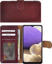 Samsung Galaxy A32 hoesje - 5G - Wallet Case - Samsung A32 Wallet Book Case Echt Leer Bordeaux Rood Cover