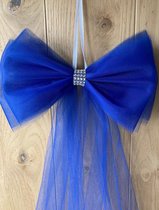 AUTODECO.NL - Blauwe Strikken met Diamanten Lint Royal Blue 2 stuks - Bruiloft Decoratie - Bruiloft Versiering - Tule Strik 2 stuks