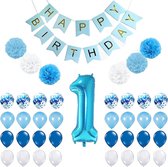 Verjaardag Versiering Jongen 1 Jaar - Ballonnen - Slingers - Feestpakket XXL - 40-delig