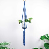 Plantenhanger - 110 cm - Katoen - Blauw - Plantenpot - Hangpot - Hangende bloempot - Plantenhanger macrame - Plantenhanger binnen - Hangpotten - Plantenhangers