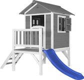 AXI Beach Lodge XL Speelhuis  in Grijs met Blauwe Glijbaan - Speelhuis op palen met veranda gemaakt - FSC hout - Klein speeltoestel voor de tuin